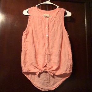 Peach Front Tie Tank (button down)